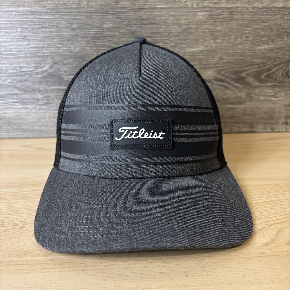 Titleist Hat Cap Fitted Mens Small Medium Gray Black Trucker Mesh Patch Golf